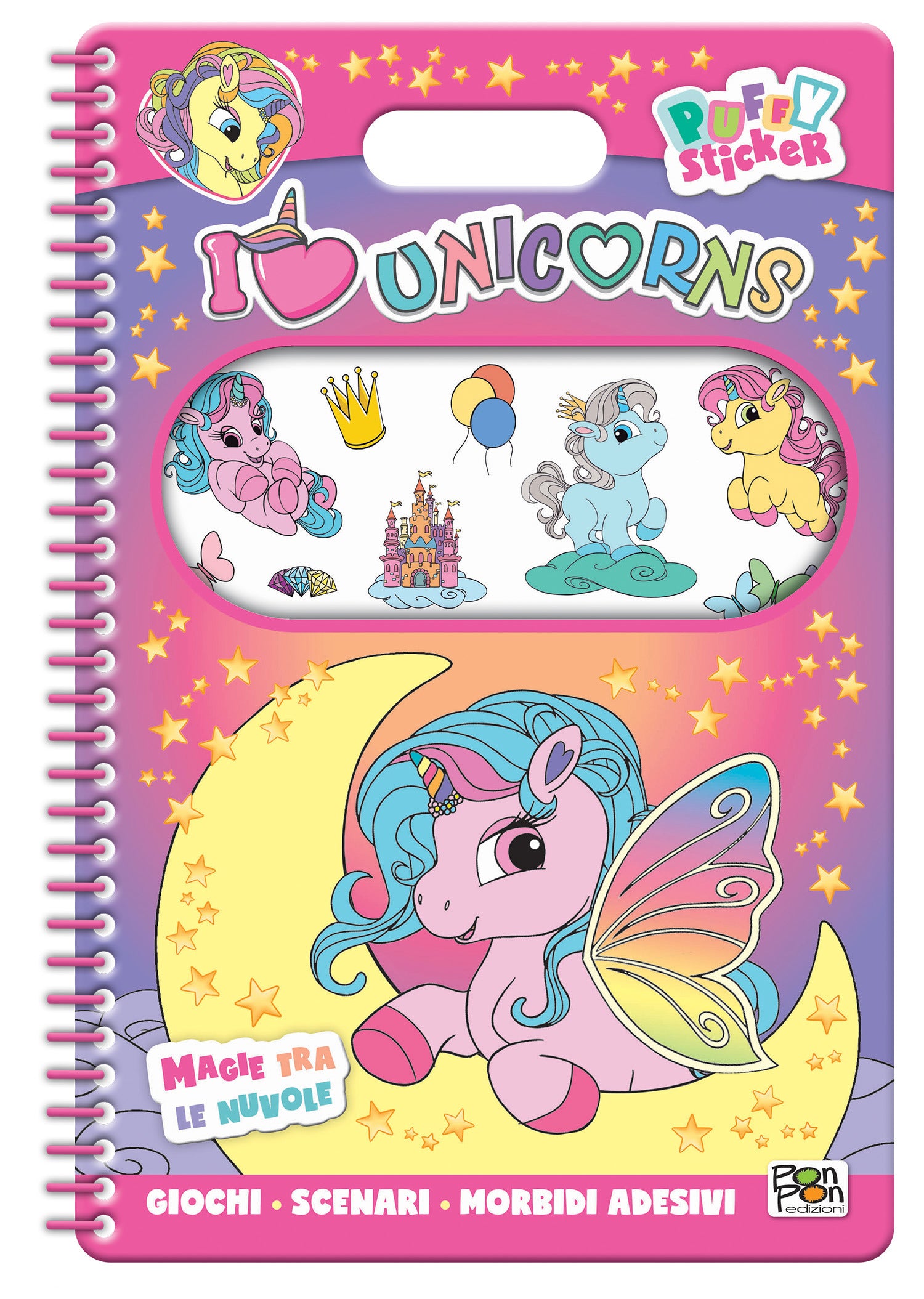 I Love Unicorns. Puffy sticker. Magie tra le nuvole