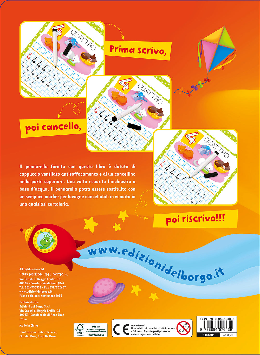 Imparo i numeri con il libro lavagna - 4/6 anni. Scrivo, cancello, riscrivo - Con pennarello con inchiostro a base d'acqua