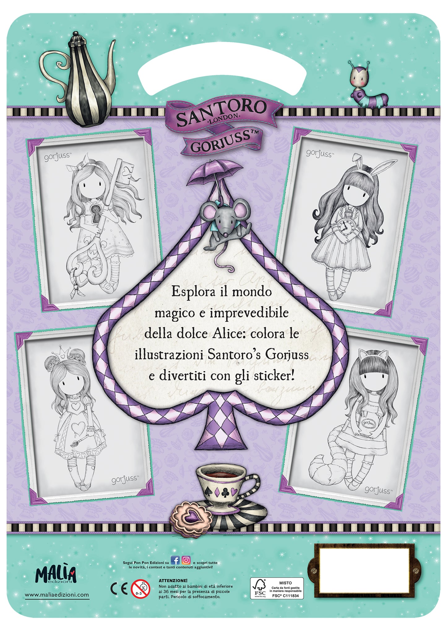 Gorjuss. Sticker & Color. Nel paese delle meraviglie + Bandana a righe