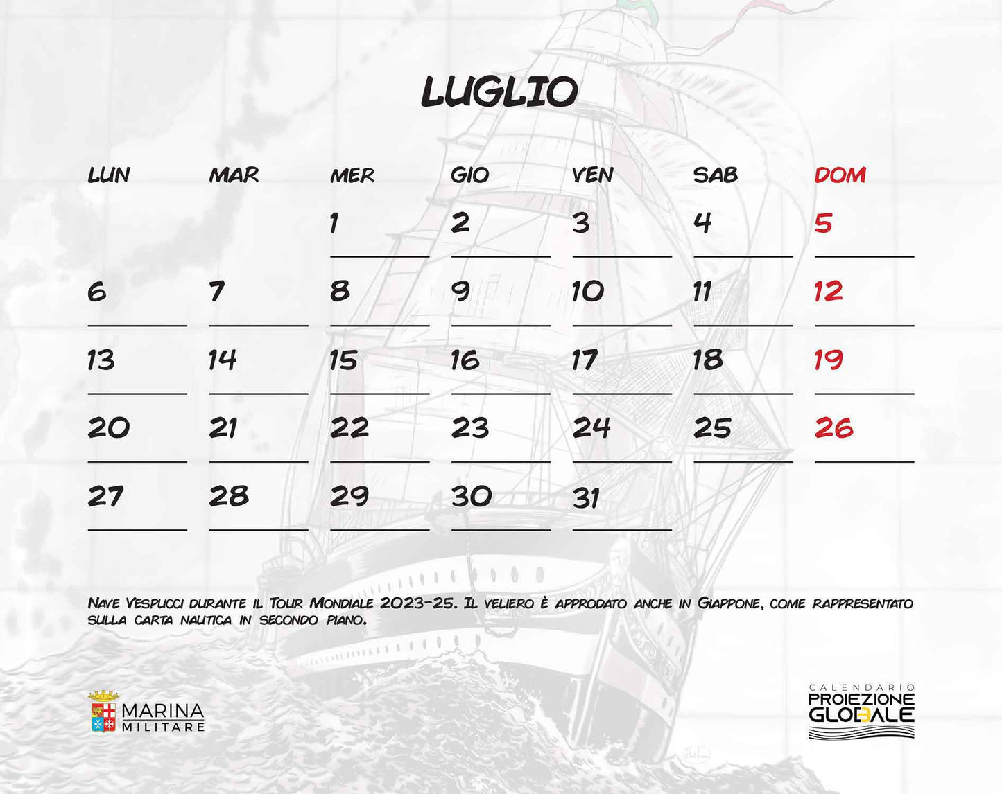 Calendario Marina Militare 2026 - da tavolo . Proiezione Globale