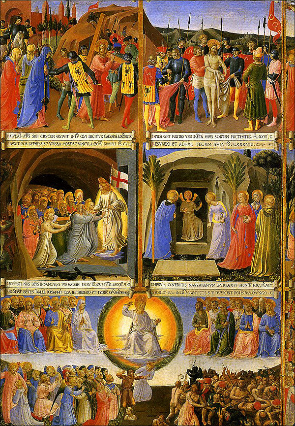 Cartolina. Firenze - Museo di San Marco. Sportello dell'Armadio degli Argenti con la ''Salita al Calvario'' e il ''Giudizio Finale'' (1448-1455)