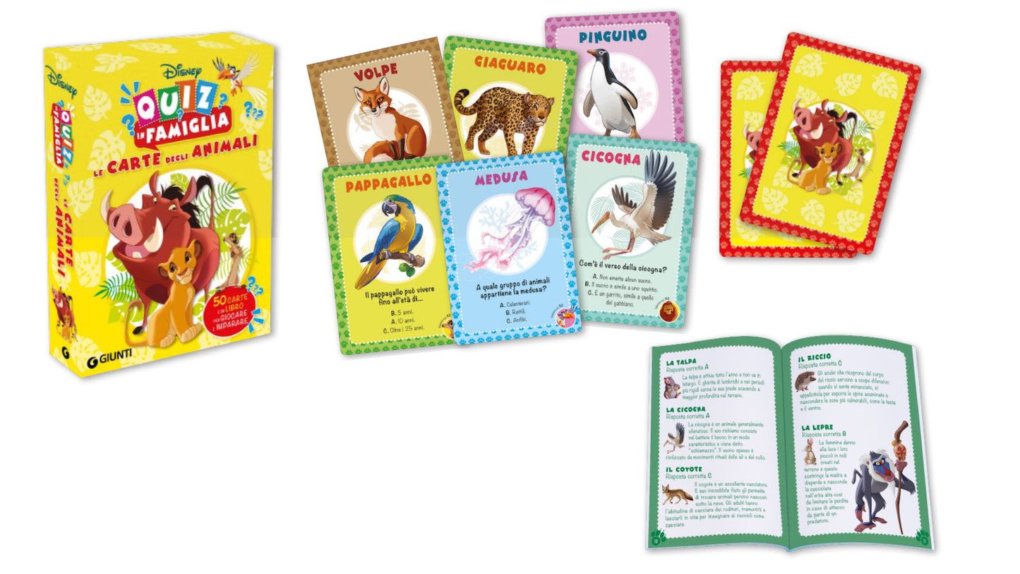 Carte degli animali Disney - Quiz in famiglia. 50 carte e un libro per giocare e imparare