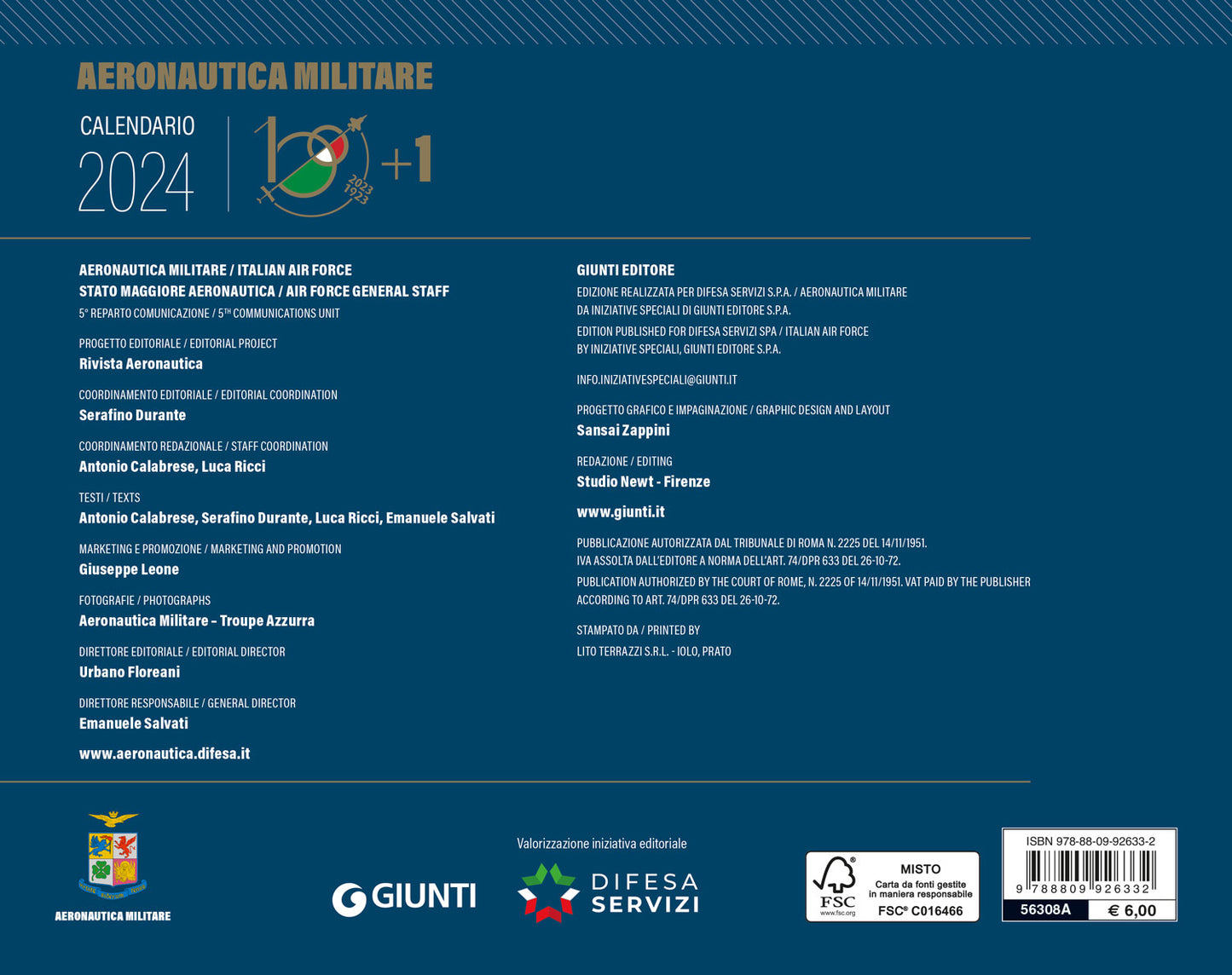 Aeronautica Militare Calendario 2024 da tavolo