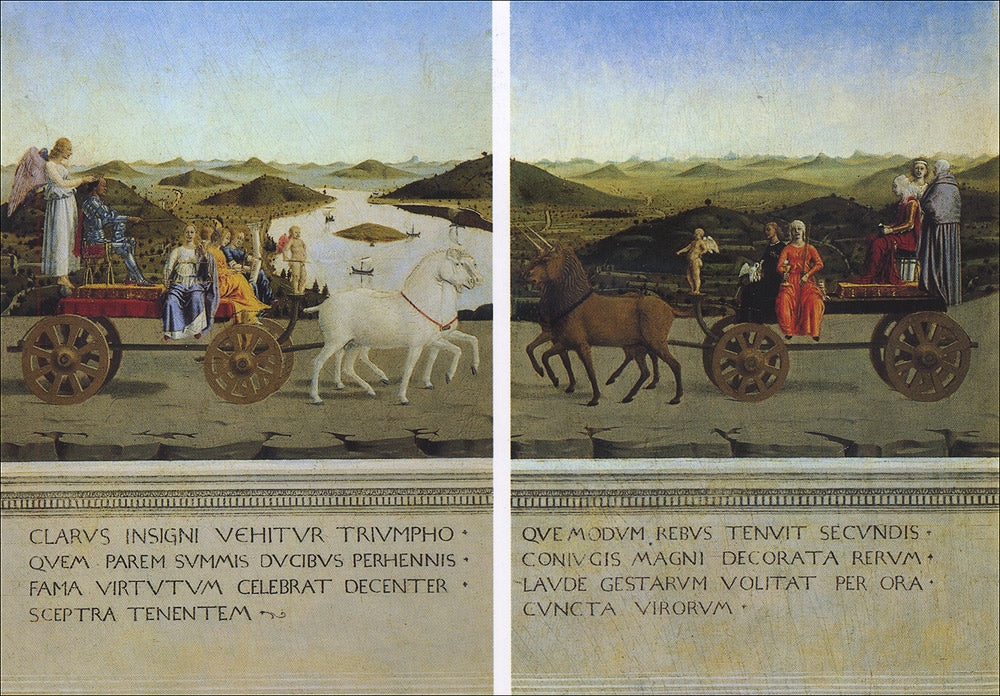Cartolina. Firenze - Galleria degli Uffizi. I Trionfi di Battista Sforza e Federigo da Montefeltro (1467-1470 circa)