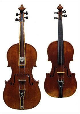 Cartolina. Firenze - Galleria dell'Accademia. Viola tenore medicea (1690) e Violino Medici (1716)