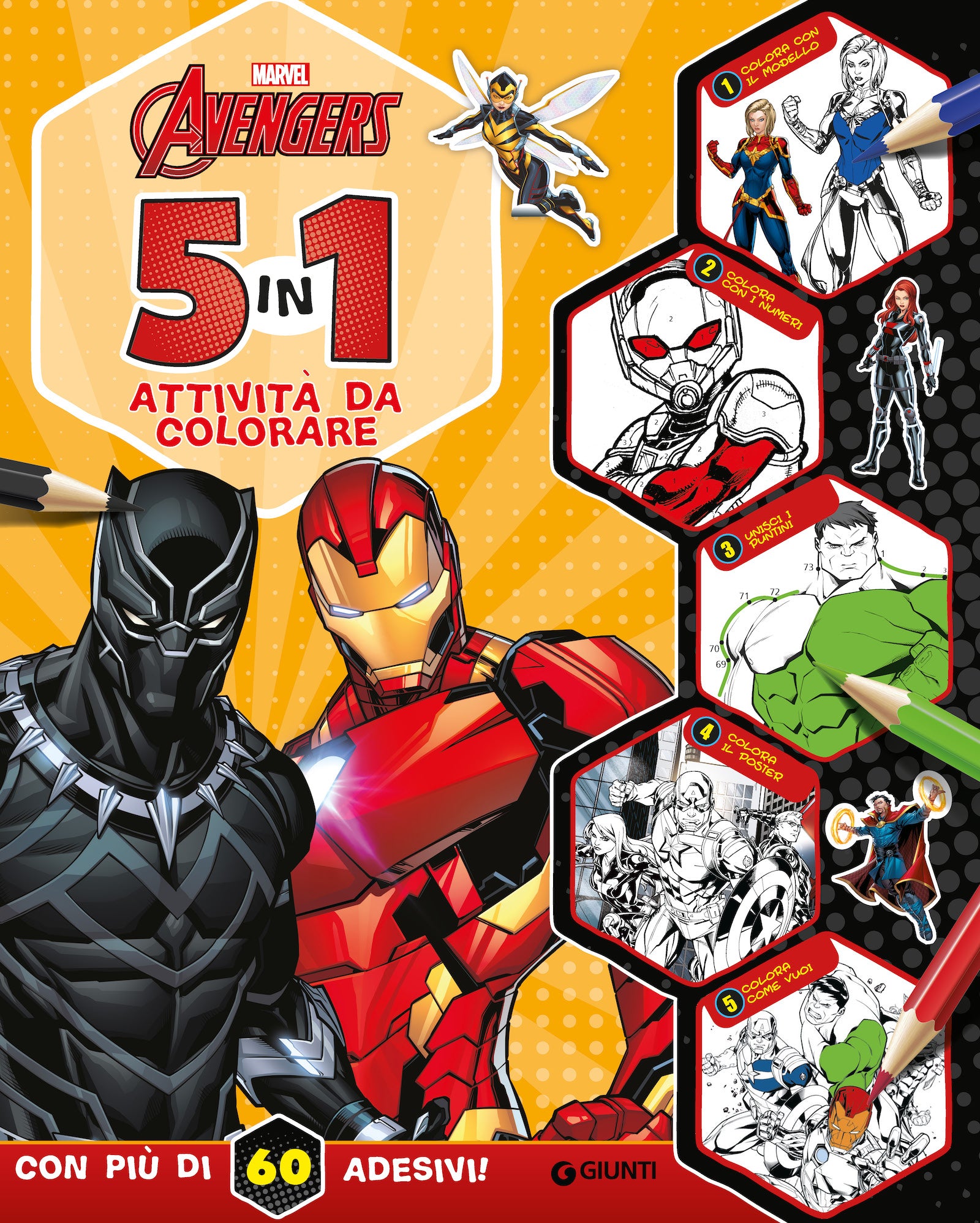 Avengers 5 in 1 attività da colorare. Con più di 60 adesivi