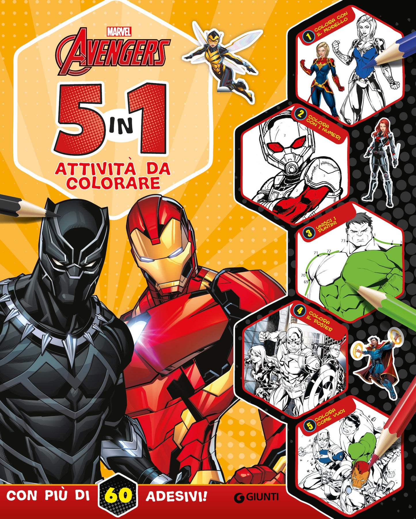 Avengers 5 in 1 attività da colorare. Con più di 60 adesivi
