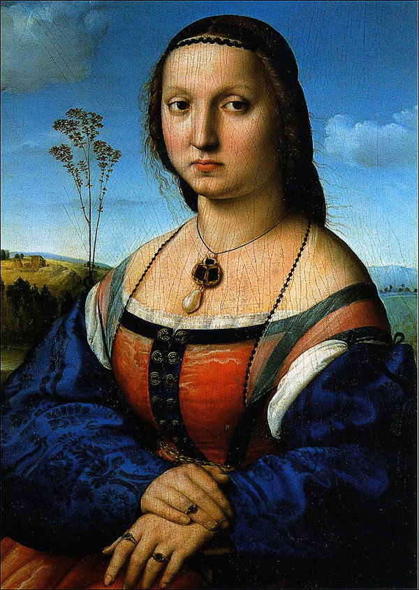 Cartolina. Firenze - Palazzo Pitti: Galleria Palatina. Ritratto di Maddalena Strozzi Doni (1505 circa)