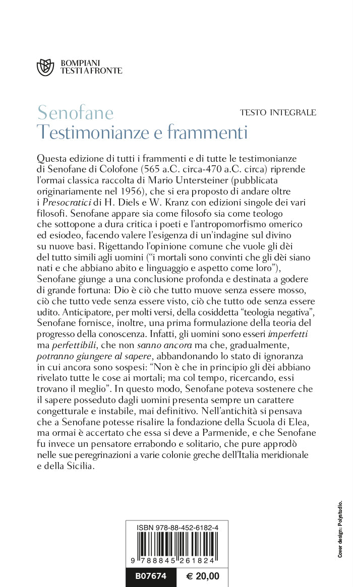 Testimonianze e frammenti. Testo greco a fronte