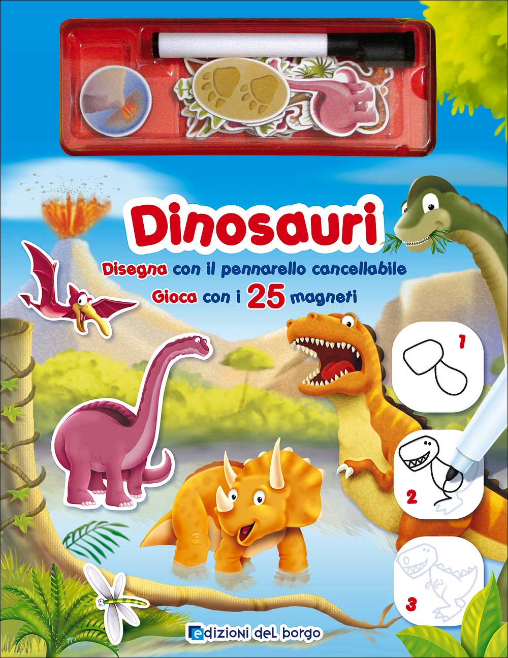 Dinosauri. Disegna con il pennarello cancellabile - Gioca con i 25 magneti