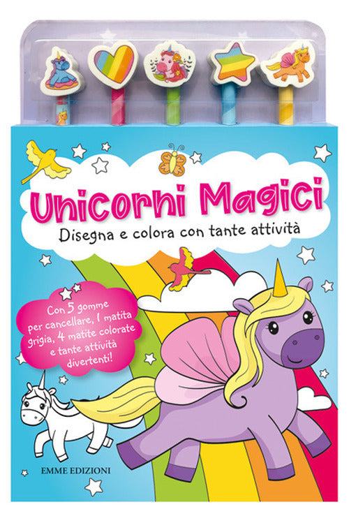 Unicorni magici. Libro da colorare. Ediz. illustrata. Con 5 gomme. Con 5 matite