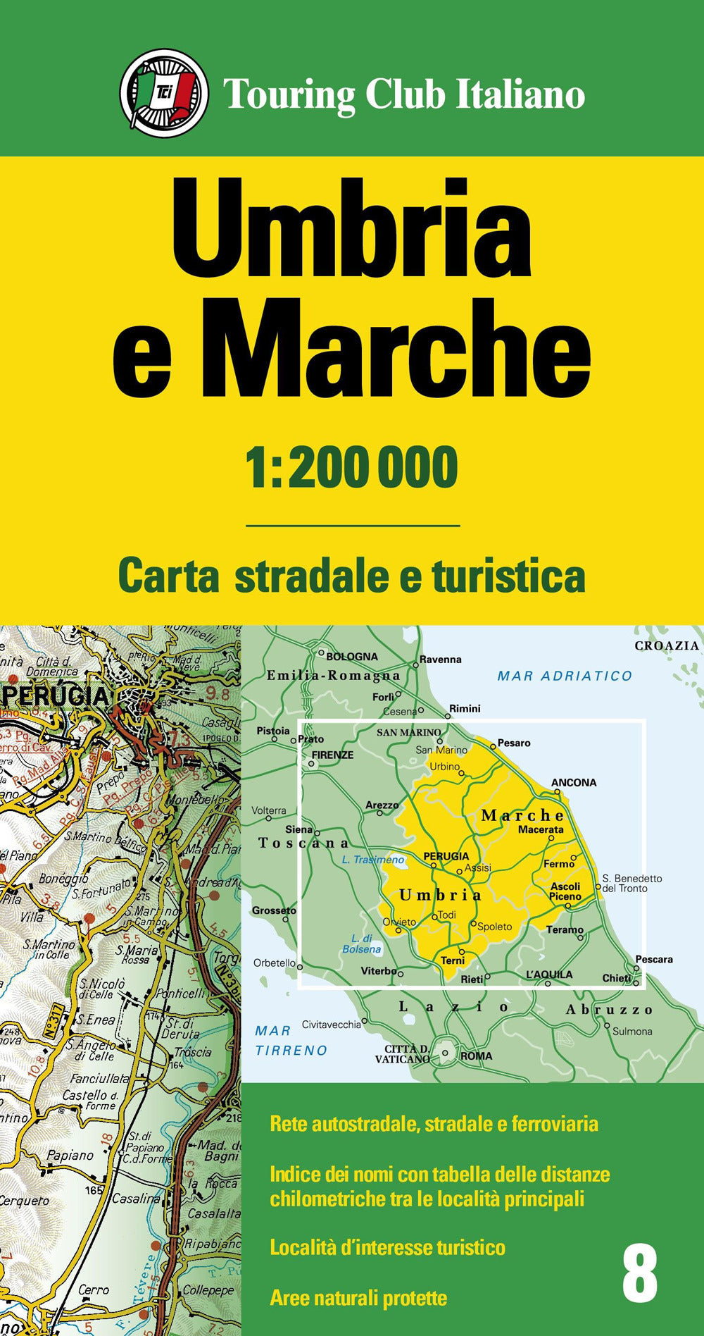 Umbria e Marche 1:200.000. Carta stradale e turistica.