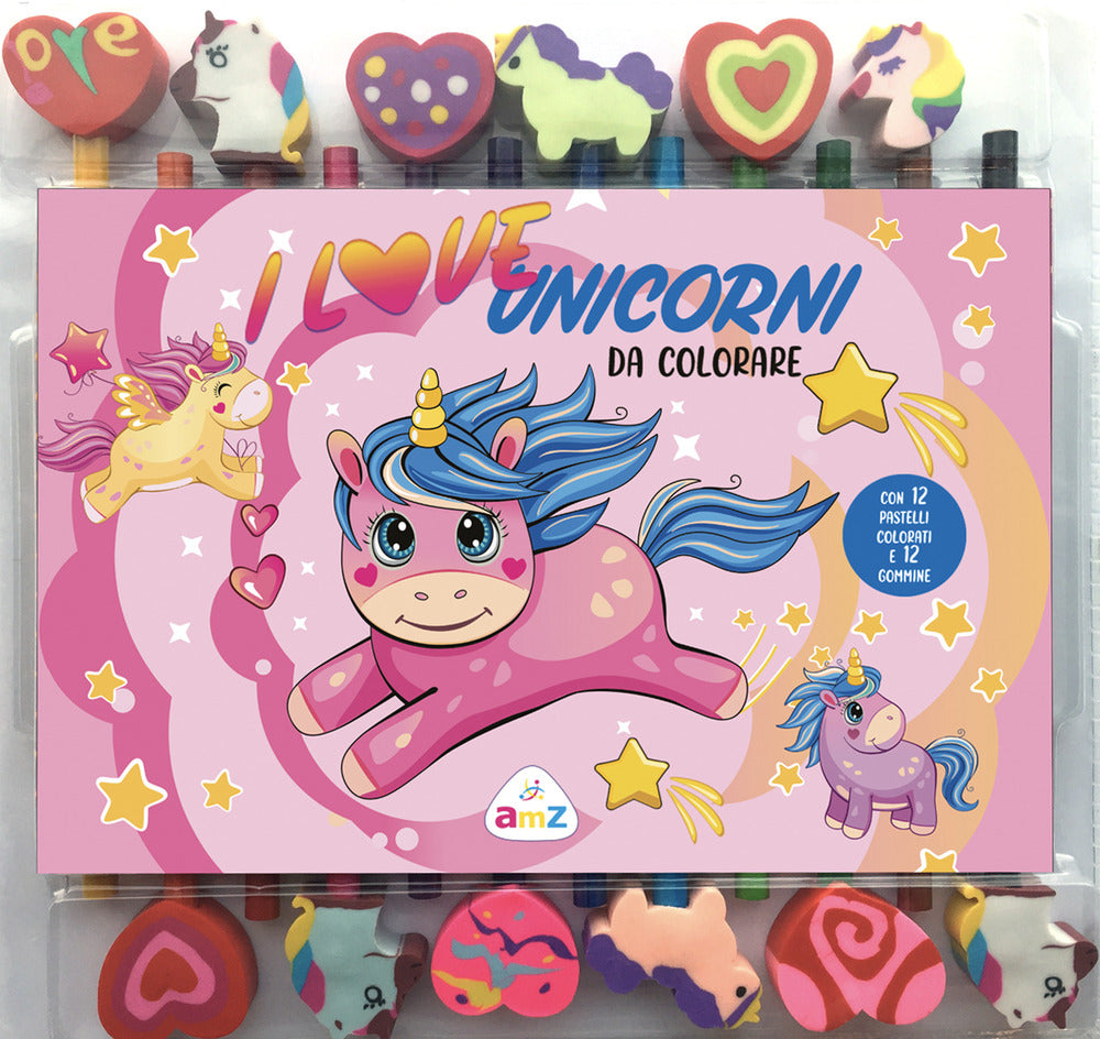 I love unicorni da colorare. Ediz. illustrata. Con 12 pastelli colorati e gommine