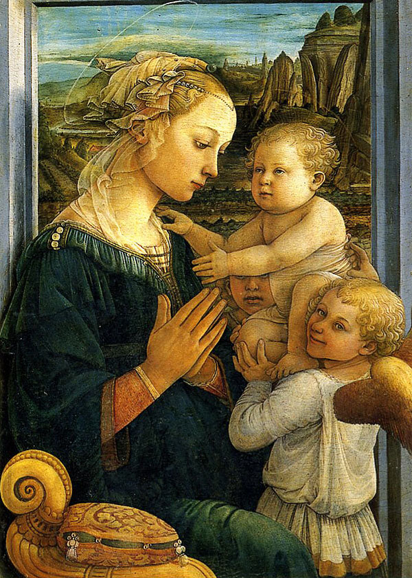 Cartolina. Firenze - Galleria degli Uffizi. Madonna col Bambino e due angeli (1465 circa)