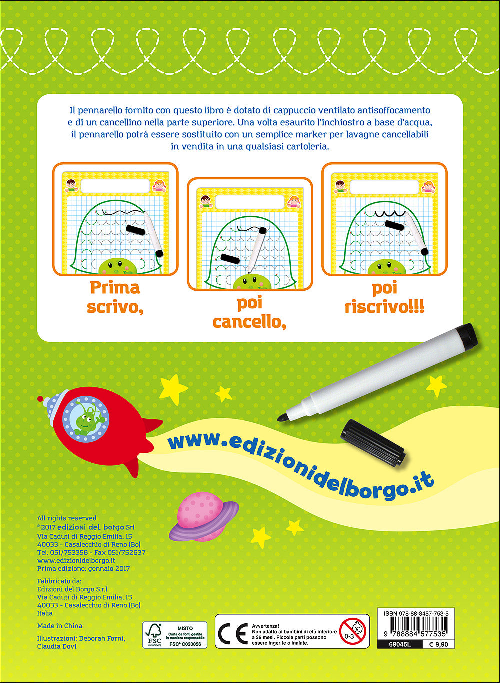 Imparo a scrivere con il libro lavagna - 4/6 anni. Scrivo, cancello, riscrivo - Con pennarello con inchiostro a base d'acqua