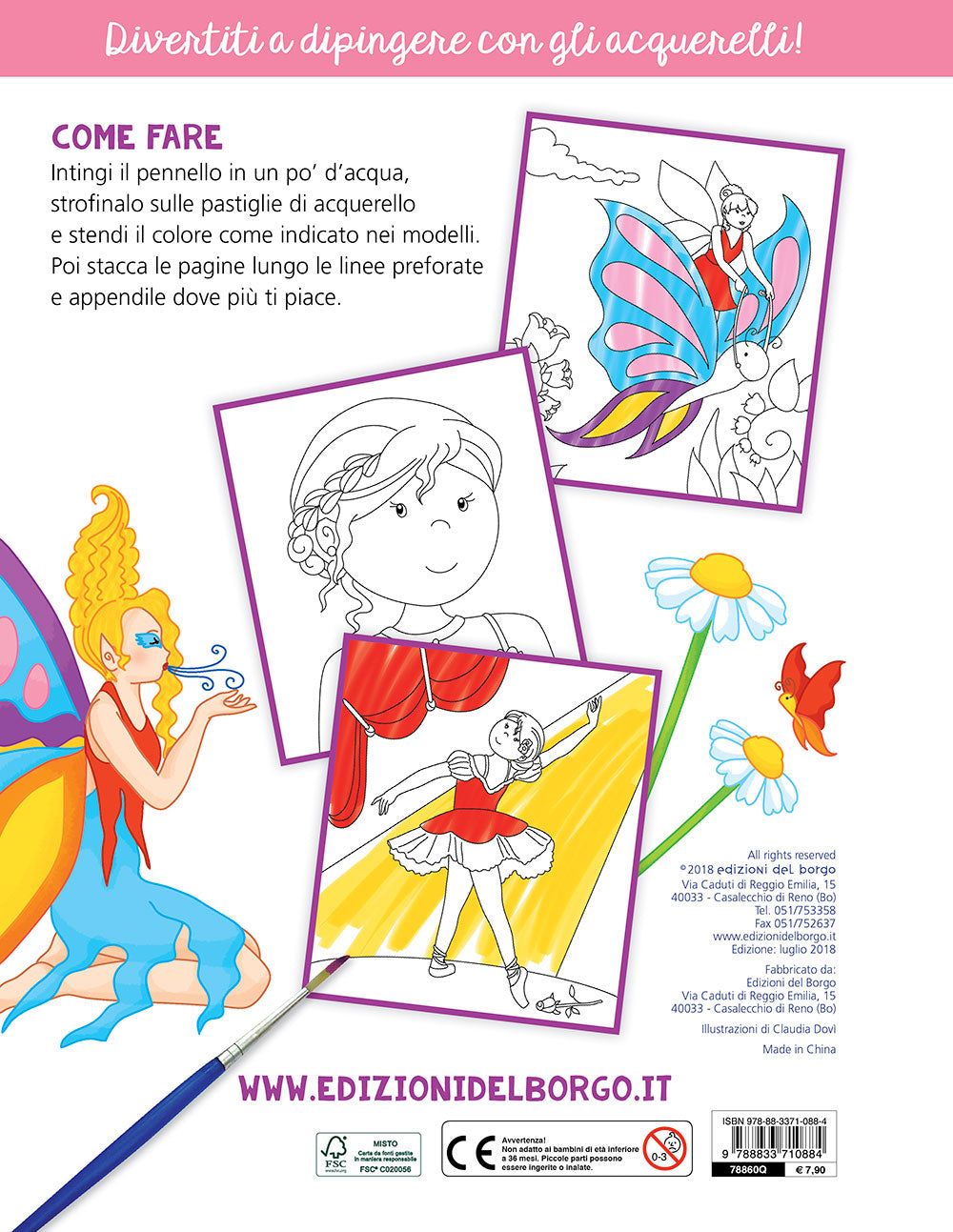 Colora con gli acquerelli - Fate, Principesse e Ballerine. Con modelli colorati da ricopiare - Con pennello e 10 pastiglie d'acquerello