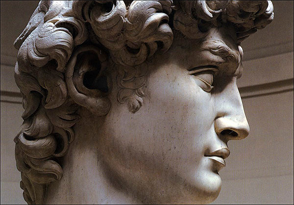 Cartolina. Firenze - Galleria dell'Accademia. David, particolare (1501-1504). dopo il restauro 2004