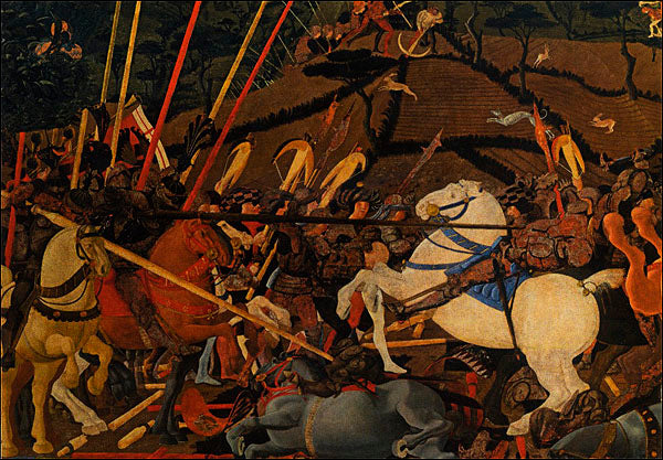 Cartolina. Firenze - Galleria degli Uffizi. Battaglia di San Romano (1438-1440 c.), particolare. dopo il restauro 2012