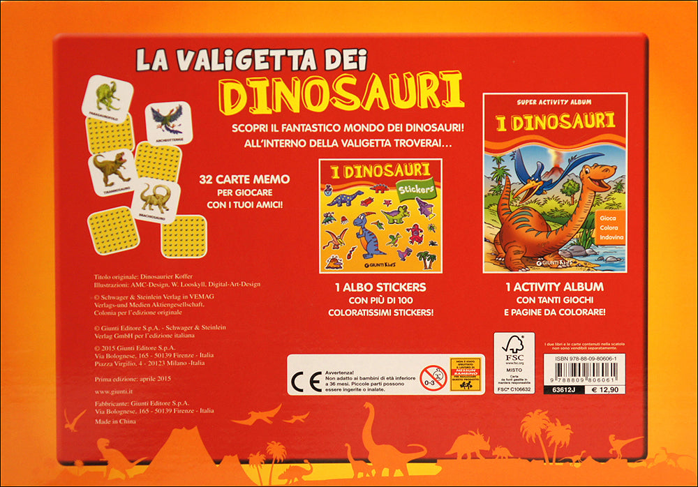 La valigetta dei Dinosauri. 1 activity album - 1 albo stickers - 32 carte memo