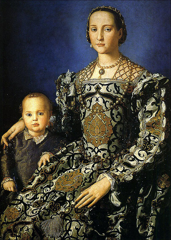 Cartolina. Firenze - Galleria degli Uffizi. Eleonora di Toledo con il figlio Giovanni (1545 circa)